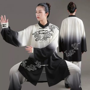 Black white gradient Chinese Kung Fu Uniforms Taichi Clothing For unisex Taiji clothing female Xiang Yun martial arts wushu performance suit male taijiquan clothing 