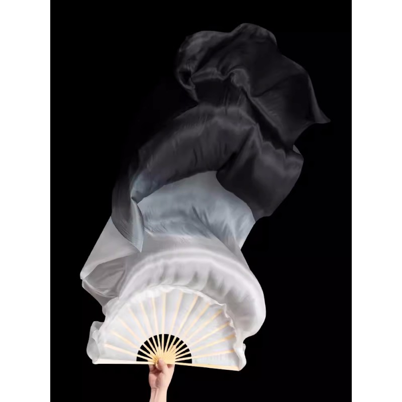 Black white gradient mulberry silk Chinese folk classical hanfu dance fan Traditional classical yangge umbrella fan dancing fan for female 