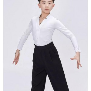 Black white latin ballroom dance shirts for kids children boys juvenile waltz tango salsa rumba chacha dance tops for kids