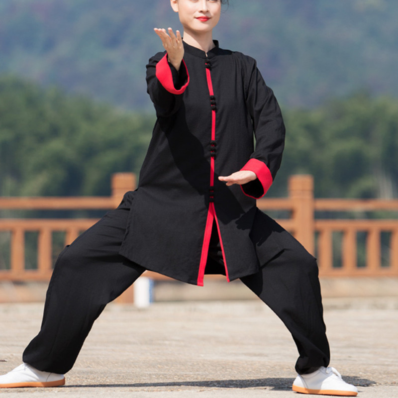 black wine Tai Chi clothing for women men cotton linen bruce lee chinese kung fu uniforms martial arts wushu practice clothing spring and autumn