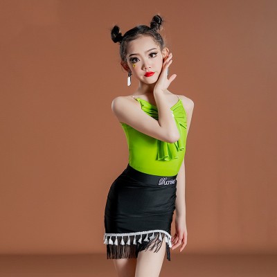 Black with green Latin dance dresses for kids girls ballroom salsa dancing  costumes ballroom dance clothes for baby