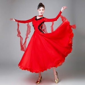Black with red ballroom dancing dresses for women girls waltz tango foxtrot rhythm stage performance dancing skirts for female