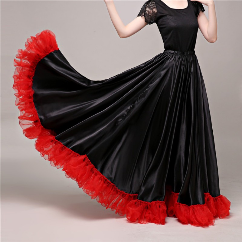 Black with red flamenco skirts for women girls opening dance ballroom dance flamenco Spanish folk bull folk dance skirts 
