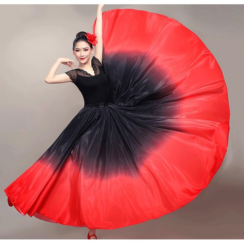 Black with red gradient flamenco dance skirts for women girls stage performance spanish bull dance paso double performance skirts for female
