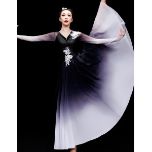 Black with white gradient Chinese folk Classical dance costumes for women girls  elegant Chinese solo dance dresses ribbon dance clothes ink Danqing ancient performance Hanfu