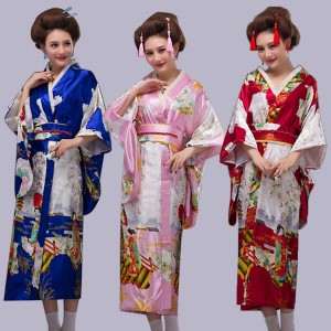 Black Woman Lady Japanese Tradition Yukata Kimono With Obi Flower Vintage Evening Dress Cosplay Costume One size