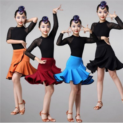  Blue black wine Latin dance skirt girl latin dance dresses children's professional competition performance dance skirt training suit