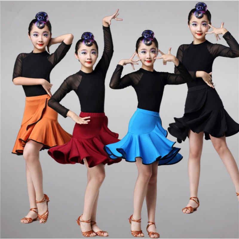  Blue black wine Latin dance skirt girl latin dance dresses children's professional competition performance dance skirt training suit