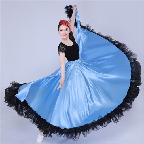 Blue Flamenco skirts women girls Spanish chinese folk dance skirts stage performance ballroom opening dance skirts