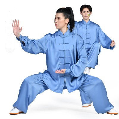 Blue gold black silver chinese kung fu uniforms tai chi clothing wushu performance suit for unisex skin breathable chang quan qi gong performance uniforms
