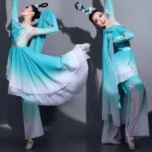 Blue Gradient Chinese folk dance dresses for women girls Water sleeve fairy dance costume flowing Art tes classical dance costume hanfu dress for female