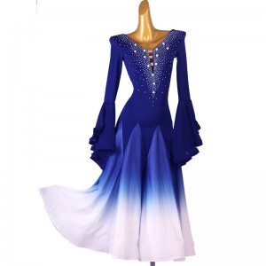 Blue gradient colored ballroom dancing dresses with diamond for women girls kids waltz tango foxtrot smooth dance long dress for female