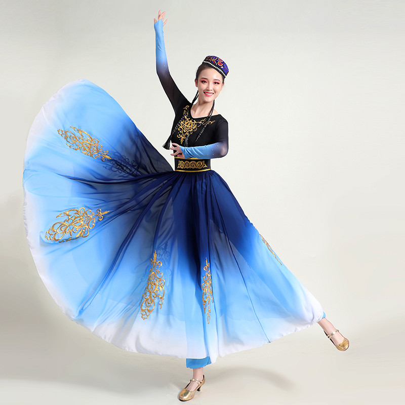 Blue gradient Xinjiang dance costumes minority folk dance costumes female Hui Uyghur dance costumes Xinjiang dance dresses