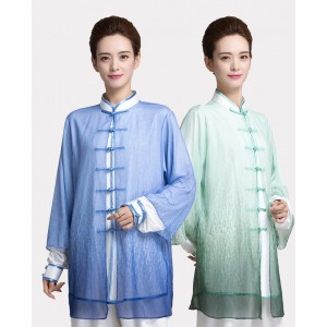 Blue green gradient Taichi Clothing for women and men martial art performance clothes Chinese kung wushu morning exercises fitness uniforms for unisex