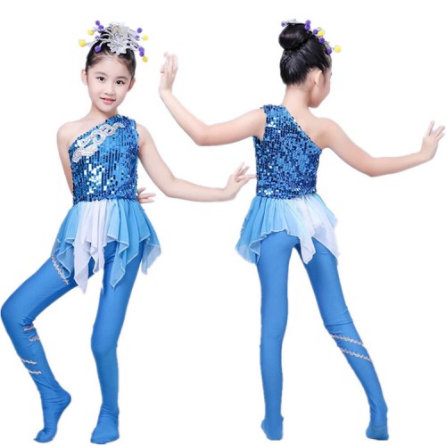 Blue jazz dance costumes stage performance modern dance mermaid fish anime cosplay water cosplay outfits dresses