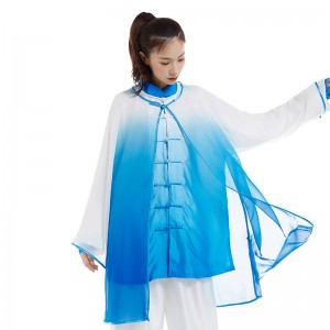 Blue purple gradient Tai chi Clothing for women single-piece shawl top martial arts wushu competition performance cloak shawl chinese kungfu fitness training coat for male