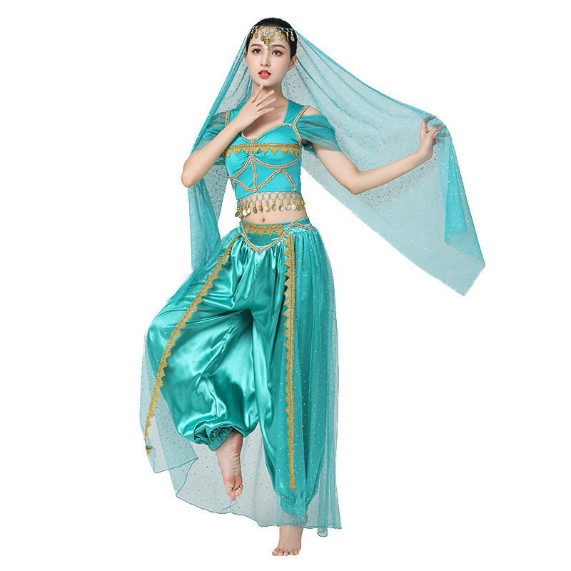 Blue wine colored Indian Queen Belly dance costumes dance princess jasmine take photo take exotic costumes Halloween festival performances skirts