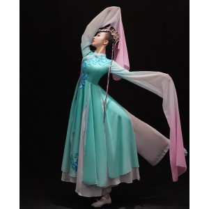 Blue with pink chinese folk Classical dance dresses for women young girls Chinese traditional style Wei Han Jinghong dance costumes waterfall sleeve fairy dance costumes