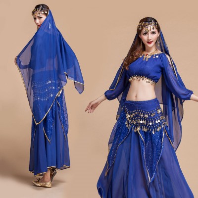 Bollywood Indian queen belly dance dress belly stage performance costumes for women Adult belly practice dance suit Belly dance plus size performance skirt