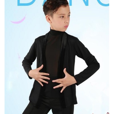 Boy black velvet latin dance shirts kids children stage performance salsa rumba chacha dance tops vest and  coats