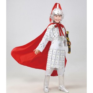 Boy Chinese ancient folk warrior swordsman cosplay costumes general armor clothes Ancient soldier hanfu Yue Fei Man Jiang Hong Performance Costume for kids