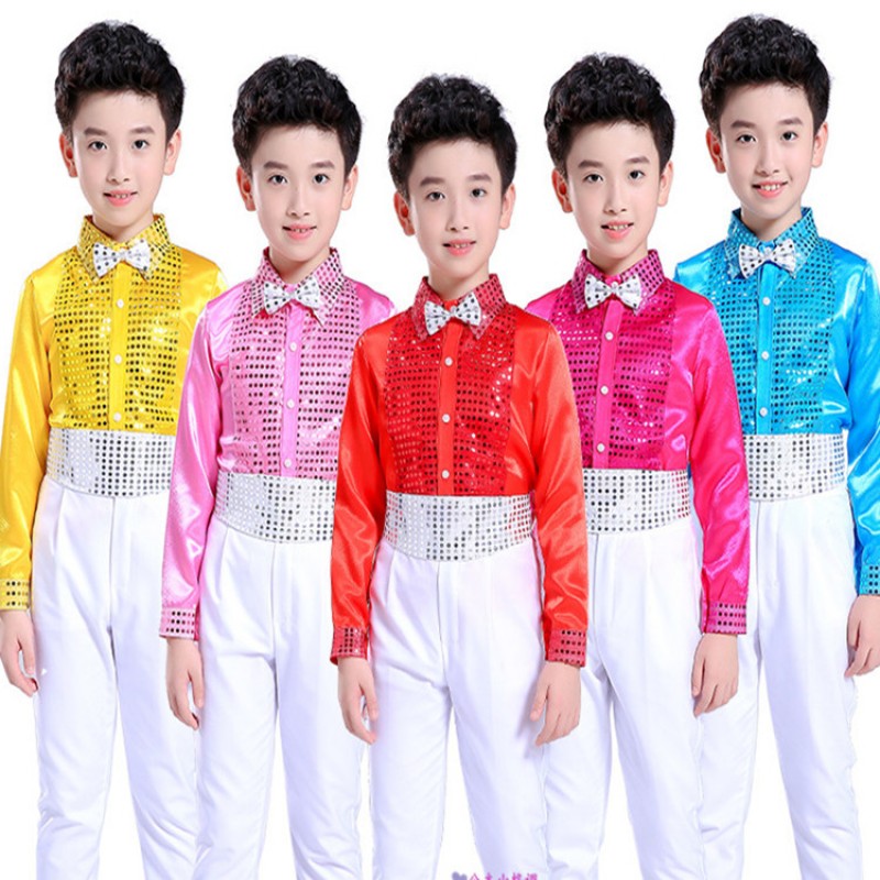 Boy jazz dance chorus singers stage performance costumes children kids kindergarten modern dance paillette shirt and pants
