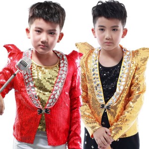 Boy jazz dance coats blazers red gold model show modern dance street dancing host chorus stage performance coats tops 