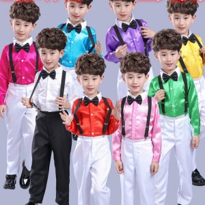 Boy kids children chorus singers kidnergarten performance shirts and pants host stage performance dress shirts and pants