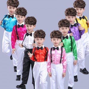 Boy kids host carnival party chorus stage performance shirts and pants flower boys recite performing costumes