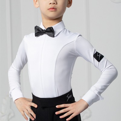 Boy Latin dance competition white body shirts kids children ballroom dance shirt children standard Competition suit