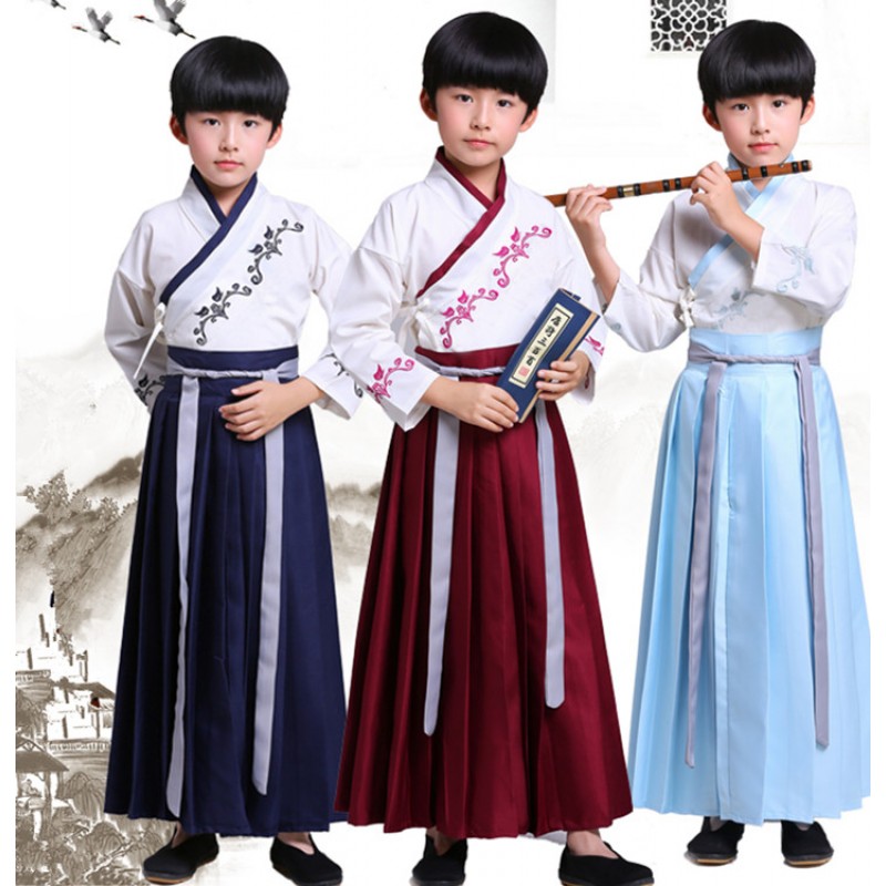 Boy stage performance hanfu kids children chinese confucicus school student drama cosplay robes dress costumes
