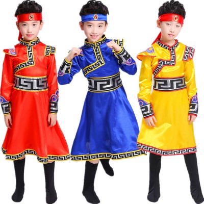 Boys china folk dance costumes traditional ethnic Mongolian national photos drama cosplay grassland dance robes