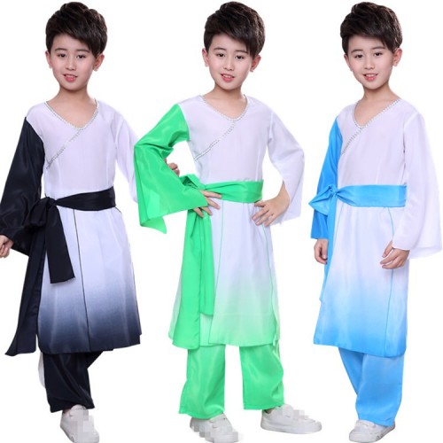 Boys Chinese folk dance costumes hanfu stage performance classical ancient traditional tops and pants