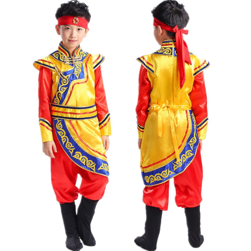 Boys chinese folk dance costumes traditional National Mongolian grassland dancing performance photos drama cosplay robes 