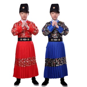 Boy's Chinese folk dance dragon dress warrior swordsmen hanfu ancient traditional stage performance competition drama cosplay robes
