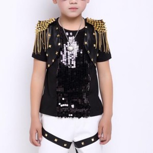 Boy's gold rivet fringes leather modern dance capes host singers stage performance hiphop drummer model show tops