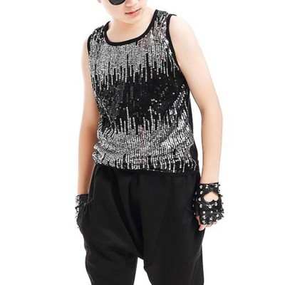 Boy's jazz dance costumes paillette modern dance street hiphop singers host gogo dancers drummer stage performance vests tops
