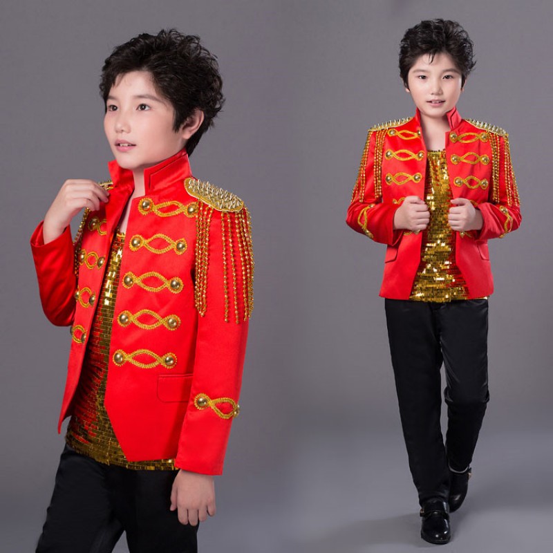 Boy's jazz dance costumes rivet modern dance drummer England style drummer party host singer performance jackets and pants