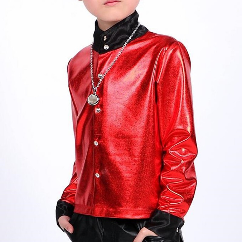 Boy's jazz dance shirts glitter red stage performance gogo dancers singers host model show competition tops