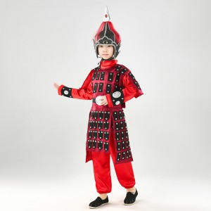 Boys kids Chinese Ancient general armor costume Hanfu performance red armor Yue Fei hua Mulan soldier cosplay clothing