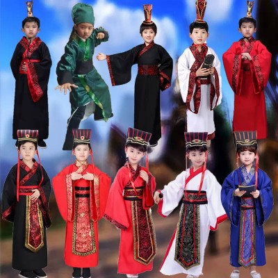 Boy's kids chinese folk costumes han tang song dynasty warrior swordsman prince cosplay photos shooting gown for children no hat