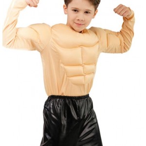 Boys kids funny Muscle man drama film cosplay t-shirt  Role-play false pectorals, false abs  Funny little boy stage perform muscle t-shirt costume kids boy