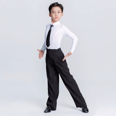 Boys kids Professional ballroom Latin dance shirts modern White color latin ballroom dancing costumes  tops pants set Children's art examination standard uniform