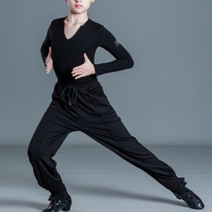 Boys Latin Ballroom dance shirts harem pants modern black latin ballroom dance top for kids ballroom performance costumes competition clothes for children
