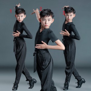 Boys Latin dance practice costumes latin shirt with black striped dance pants Children Competitive examination standards ballroom dance outfits