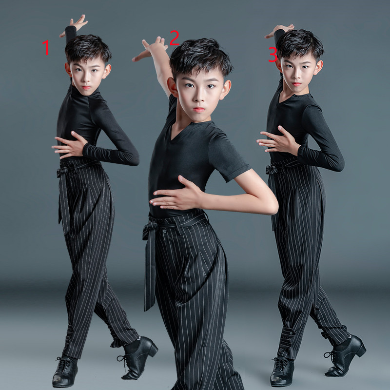 Boys Latin dance practice costumes latin shirt with black striped
