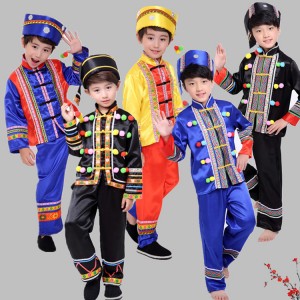 Boys' minority chinese folk costumes Zhuang performances children's Yi and Miao costumes dance costumes