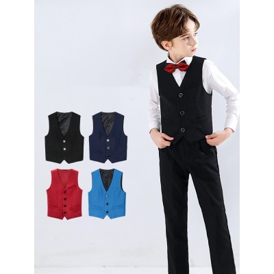 Boys toddlers wedding party formal vest black blue red latin ballroom dance school choir stage performance waistcoat for baby host singers vests for boy