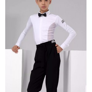 Boys white black latin ballroom dance shirts professional competition latin ballroom stage performance body tops for kids