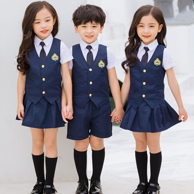 British kindergarten uniform primary school uniform class uniform children's short sleeve graduation dress